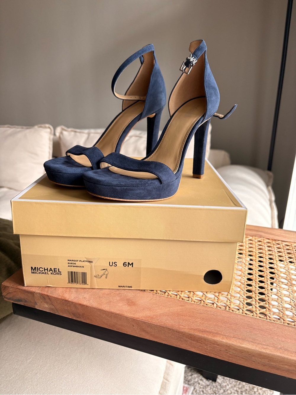 Michael Kors Navy Suede Platform Ankle-Strap Heels